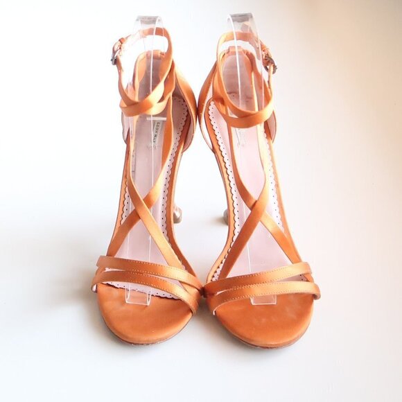 Leon Max Orange Satin Ankle Strap Open Toe Heels / Sandals / Dressy Shoes 6.5 - Picture 4 of 16